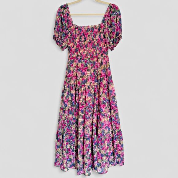 ASTR the label Dress Floral Smocked Pink Puff Sleeve Lined Size Women’s Sm - Picture 2 of 8